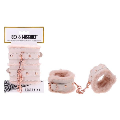 Sex & Mischief Peaches n CreaMe Fur Handcuffs - Peach Restraints - Image 1