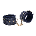 Sex & Mischief Cougar Fur Handcuffs - Navy Blue/Gold Furry Restraints