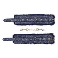 Sex & Mischief Cougar Fur Handcuffs - Navy Blue/Gold Furry Restraints