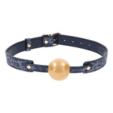 Sex & Mischief Cougar Ball Gag - Navy Blue/Gold Mouth Restraint - Image 2