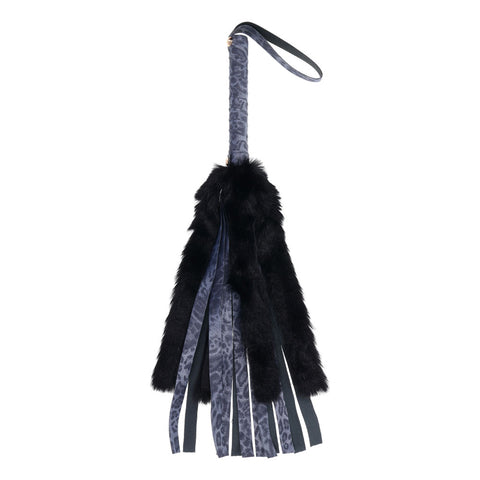 Sex & Mischief Cougar Faux Fur Flogger - Navy Blue/Black Furry Flogger Whip - Image 1