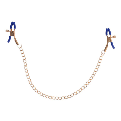Sex & Mischief Cougar Chained Nipple Clamps - Gold Nipple Clamps with Cougar Chain - Image 1