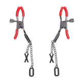 S&M Exs & Ohs Nipple Clamps - Red Tipped Metal Nipple Clamps - Set of 2 - Image 2