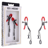 S&M Exs & Ohs Nipple Clamps - Red Tipped Metal Nipple Clamps - Set of 2 - Image 1