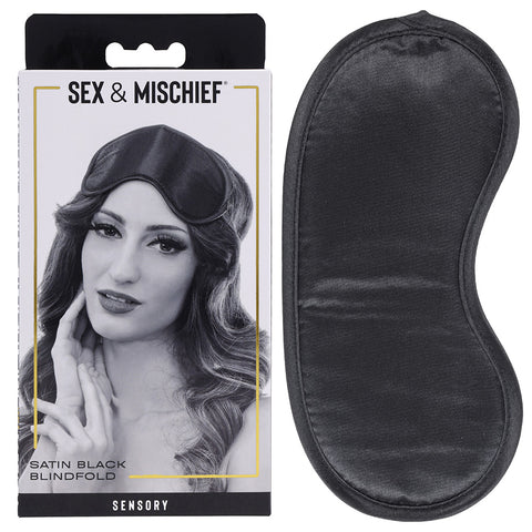 Sex & Mischief Satin Blindfold Black - Black Blindfold - Image 1