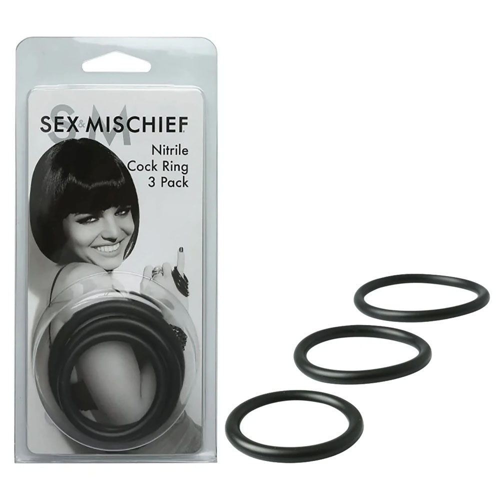 Sex & Mischief Nitrile Cock Ring 3 Pack - Black Cock Rings Set of 3