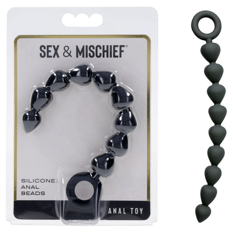 Sex & Mischief Silicone Anal Beads - Black - Black 22.9 cm Anal Beads - Image 1