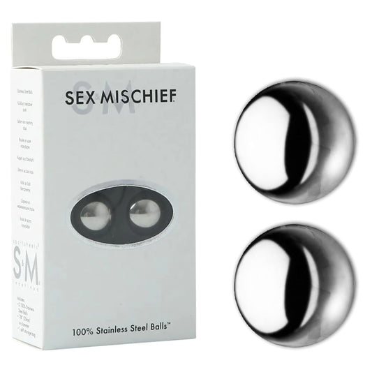 Sex & Mischief 100% Stainless Steel Balls. Studio photo of the product on a white background, another angle.
