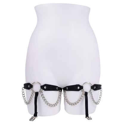 Sex & Mischief Chain Lace Garters - Black/Metal Garters