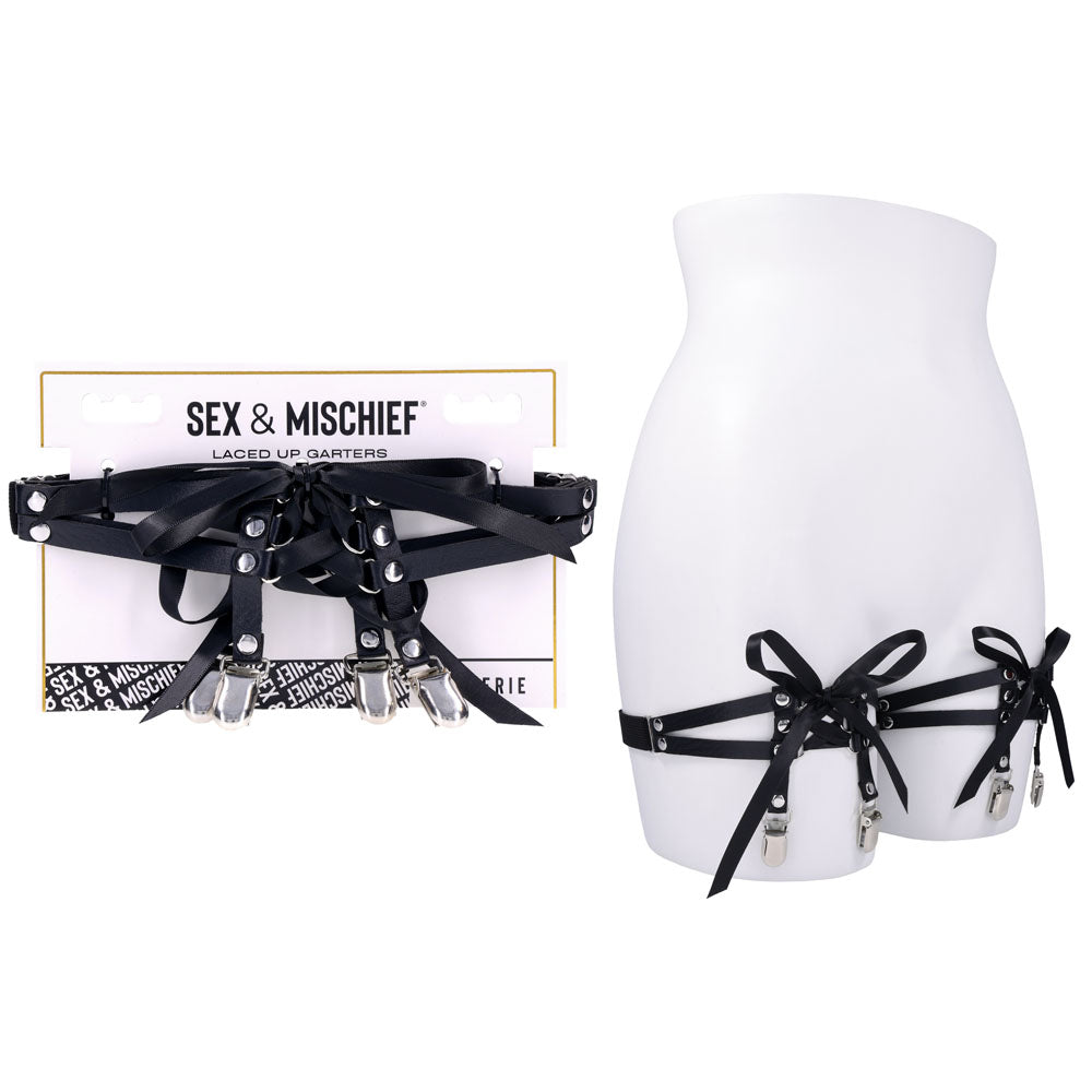Sex & Mischief Laced Up Garters - Black Garters