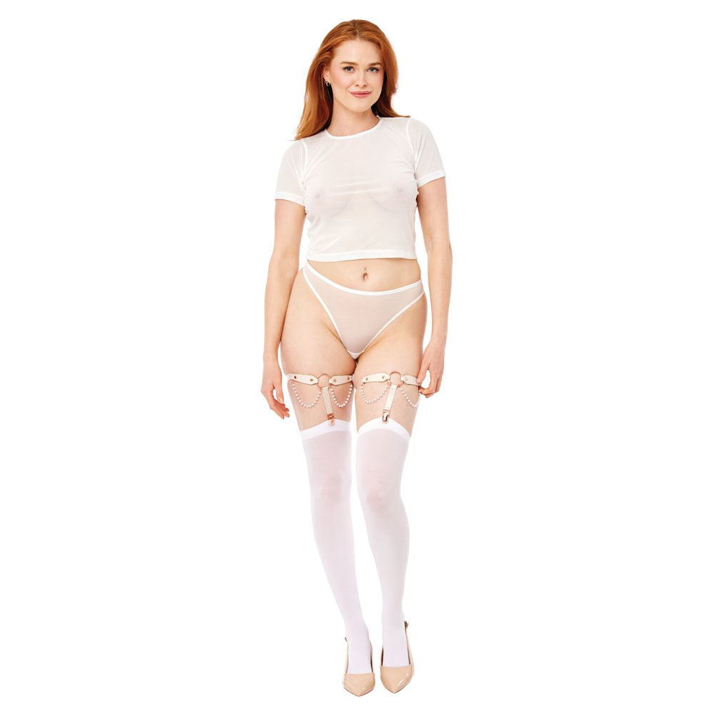 Sex & Mischief Peaches n CreaMe Pearl Garters - Peach / Rose Gold Garters with Pearls - Set of 2