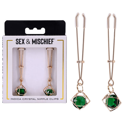 Sex & Mischief Indica Crystal Nipple Clips - Gold Nipple Clips