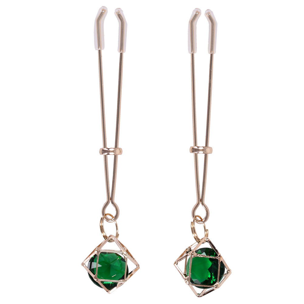Sex & Mischief Indica Crystal Nipple Clips - Gold Nipple Clips