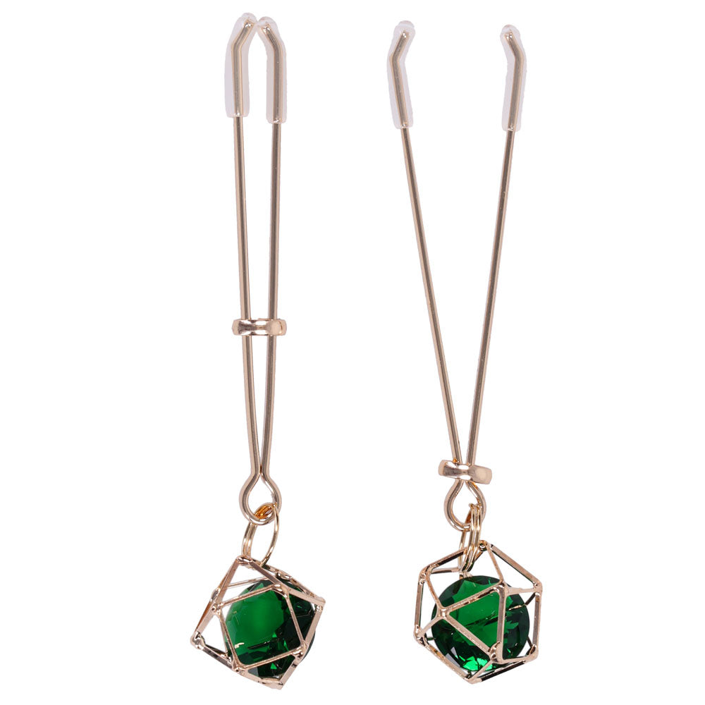 Sex & Mischief Indica Crystal Nipple Clips - Gold Nipple Clips