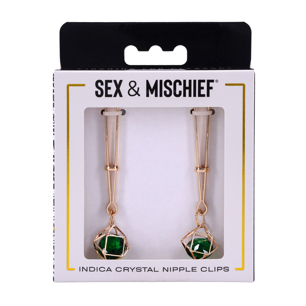 Sex & Mischief Indica Crystal Nipple Clips - Gold Nipple Clips