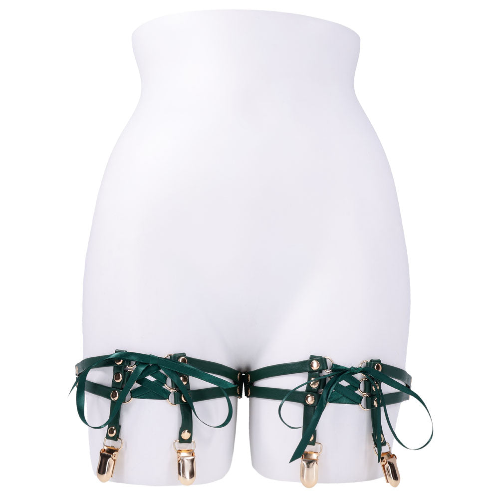 Sex & Mischief Indica Laced Up Garters - Green/Gold Garters - Set of 2