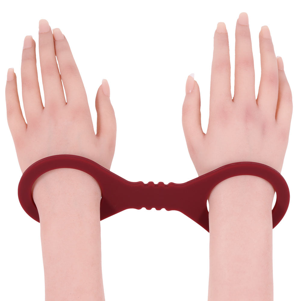 Sex & Mischief Enchanted Small Silicone Cuffs - Burgundy Small