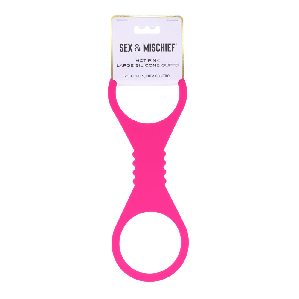 Sex & Mischief Large Hot Pink Silicone Cuffs - Hot Pink Large