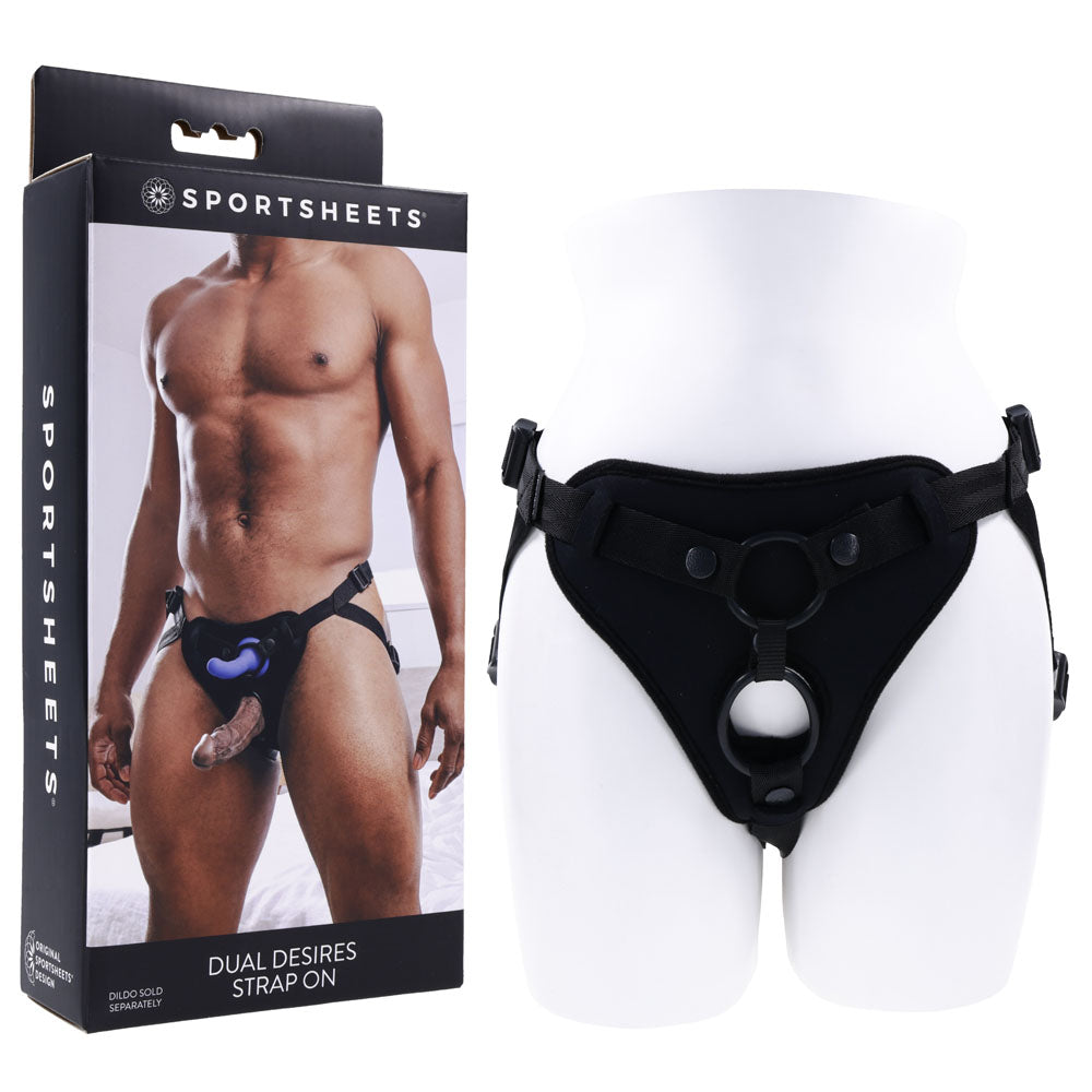 SPORTSHEETS Dual Desires Strap On - Black Adjustable Strap-On Harness