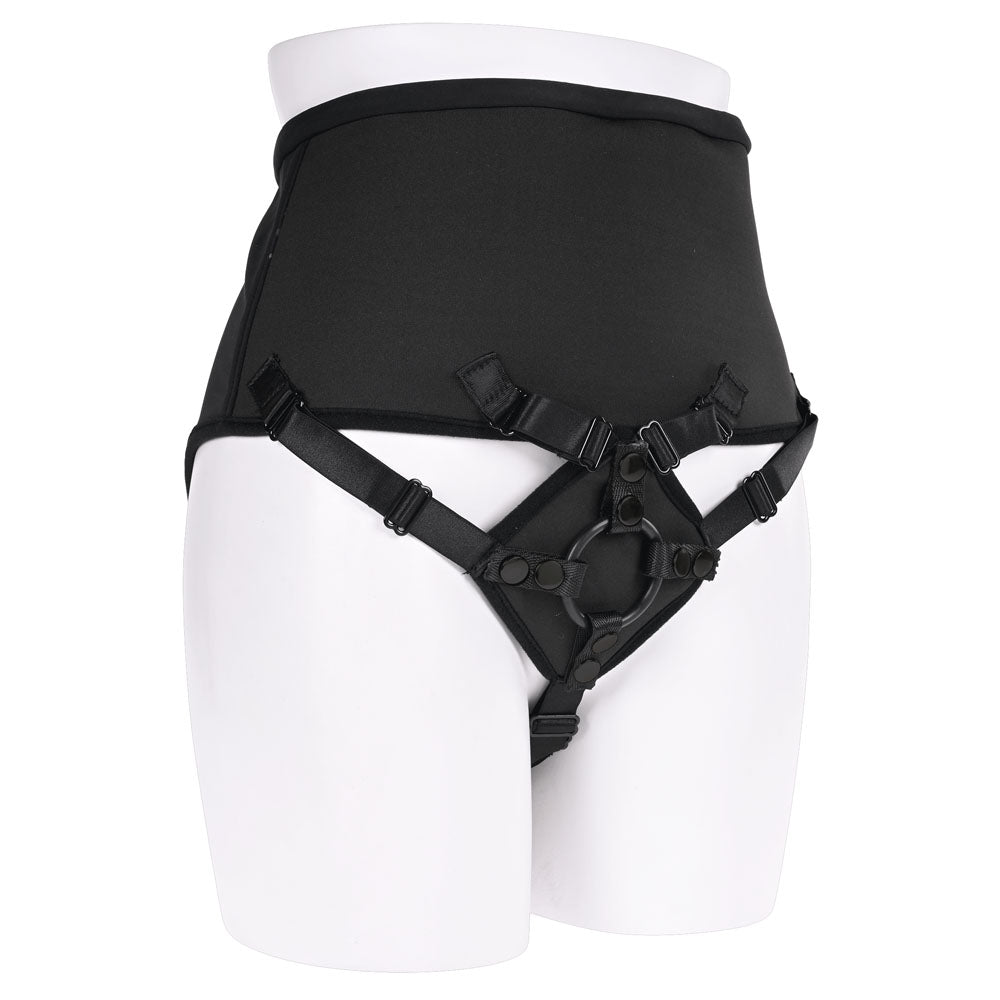 SPORTSHEETS High Waisted Corset Strap On - Black Adjustable Strap-On