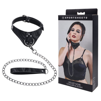 SPORTSHEETS Velvet Noir Collar & Leash - Black Restraint & Leash