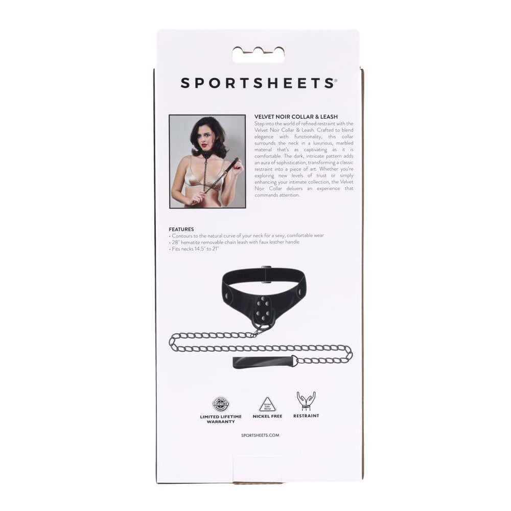 SPORTSHEETS Velvet Noir Collar & Leash - Black Restraint & Leash