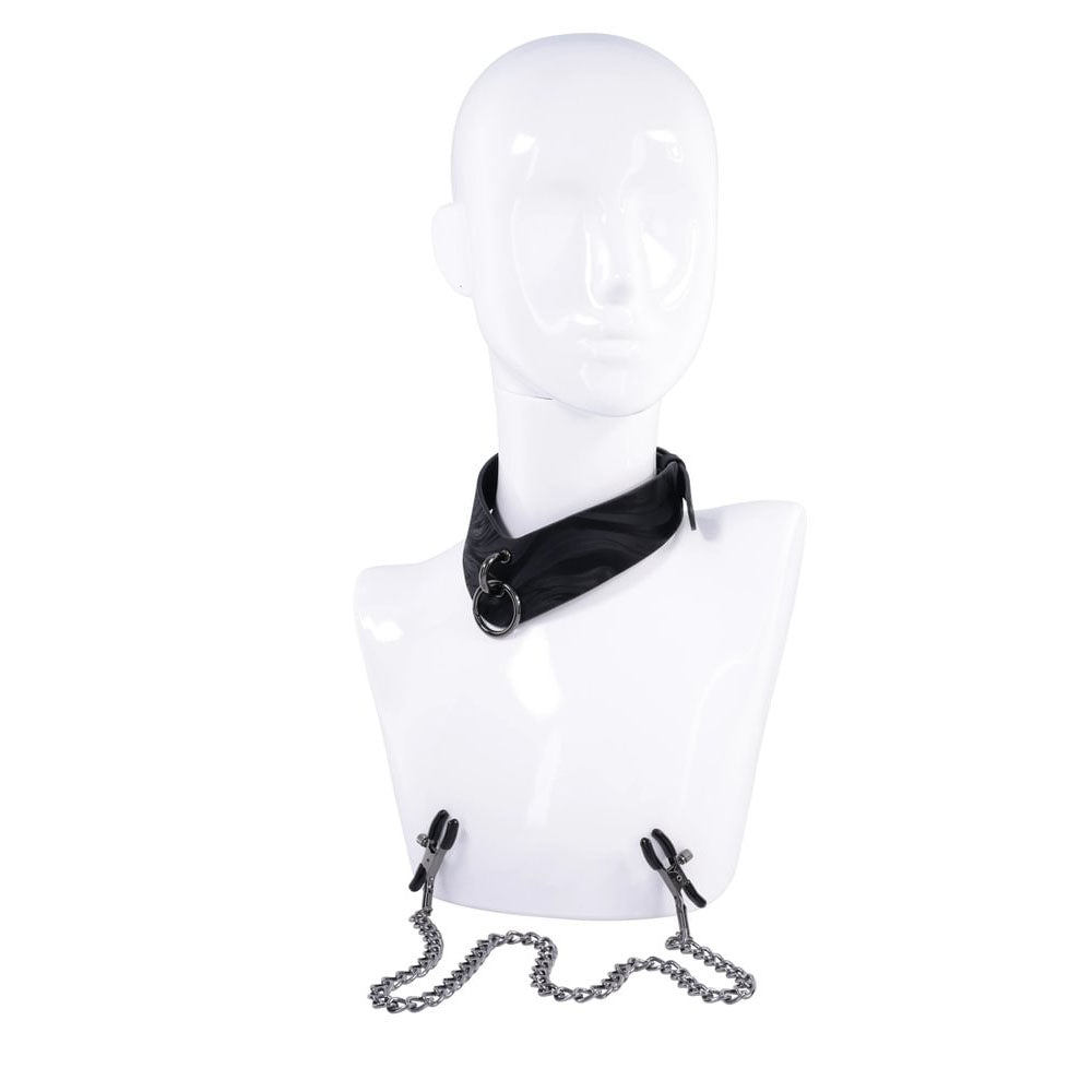 SPORTSHEETS Velvet Noir Collar & Removable Clamps - Black Neck &