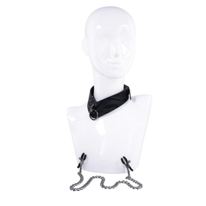 SPORTSHEETS Velvet Noir Collar & Removable Clamps - Black Neck &