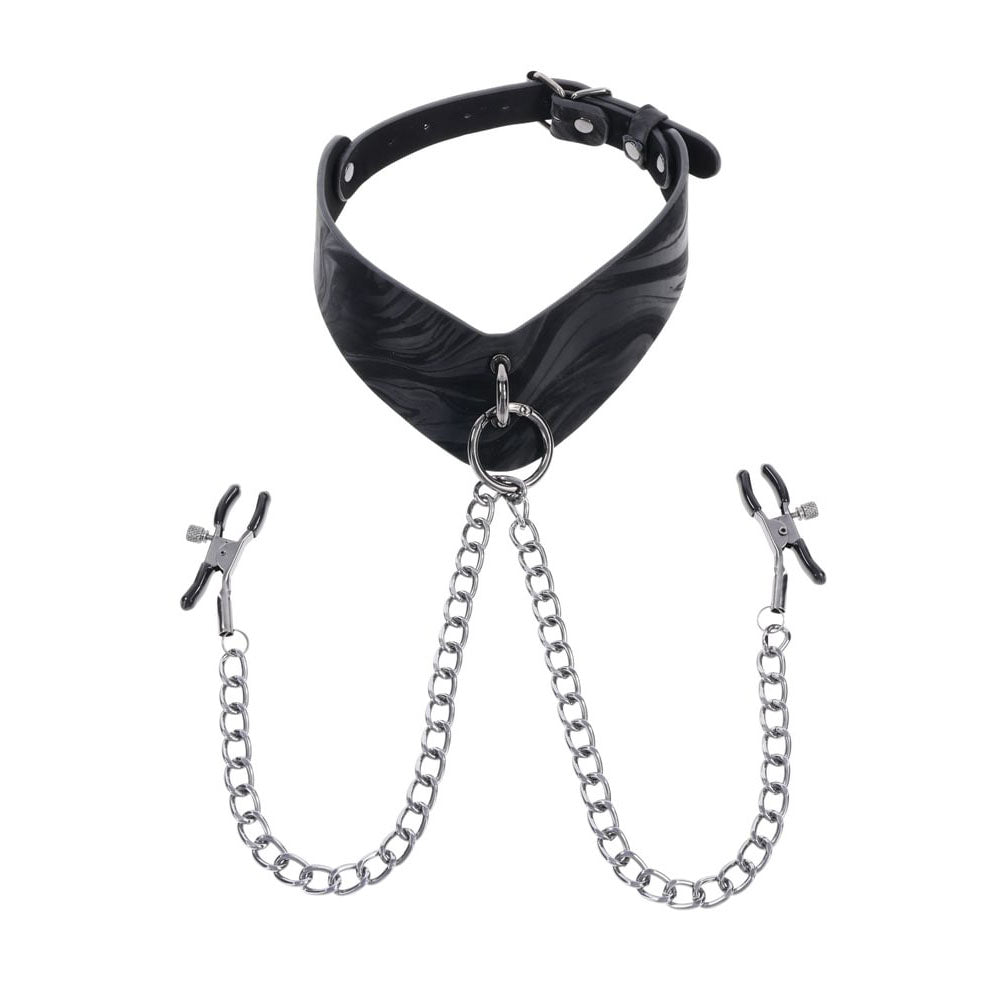SPORTSHEETS Velvet Noir Collar & Removable Clamps - Black Neck &
