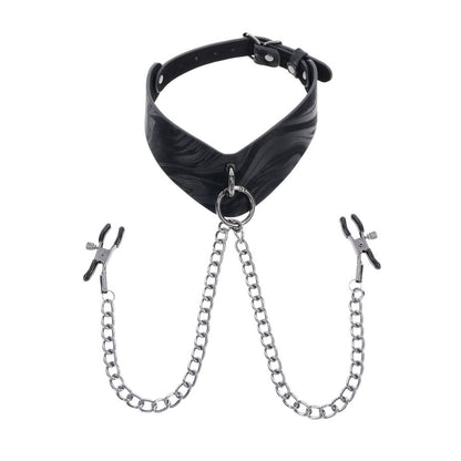 SPORTSHEETS Velvet Noir Collar & Removable Clamps - Black Neck &