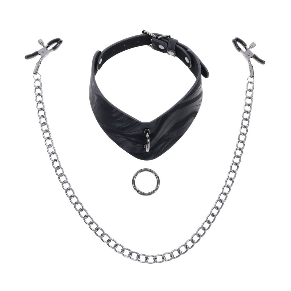 SPORTSHEETS Velvet Noir Collar & Removable Clamps - Black Neck &