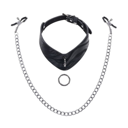 SPORTSHEETS Velvet Noir Collar & Removable Clamps - Black Neck &