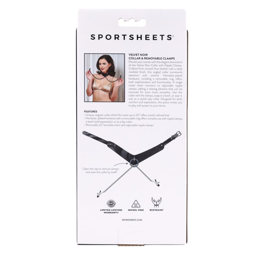 SPORTSHEETS Velvet Noir Collar & Removable Clamps - Black Neck &