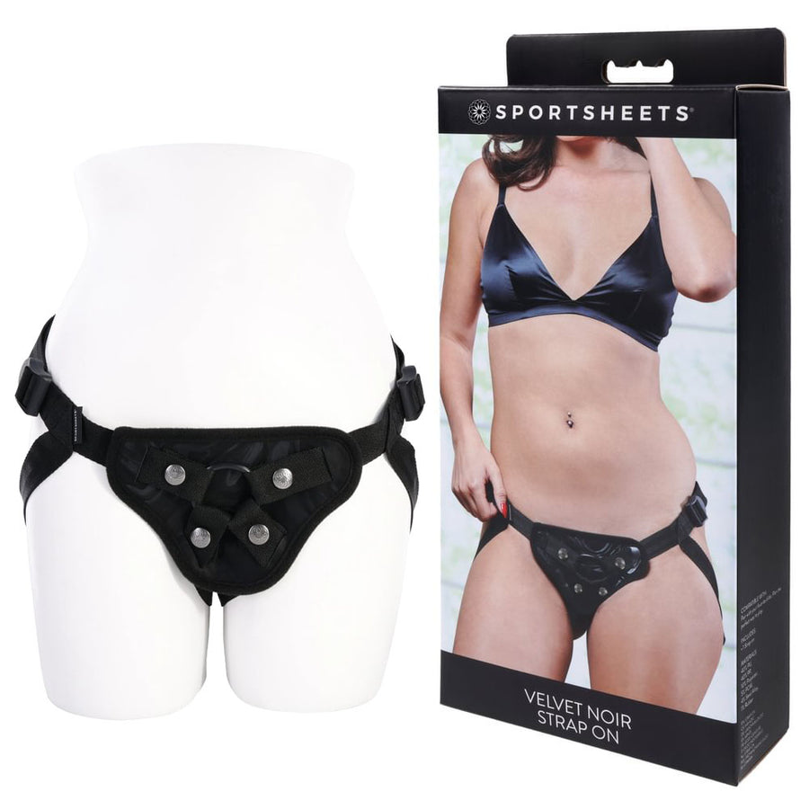 SPORTSHEETS Velvet Noir Strap On - Black Adjustable Strap-On Harness (No Probe Included)
