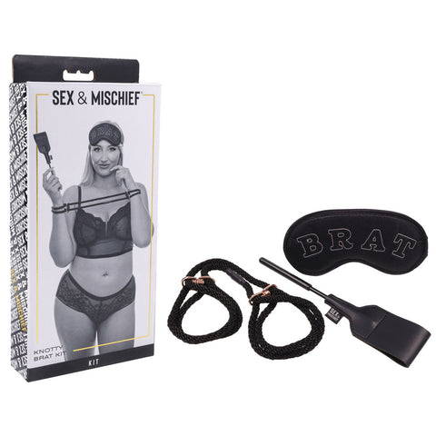 Sex & Mischief Knotty Brat Kit - Black Bondage Kit - 3 Piece Set - Image 1