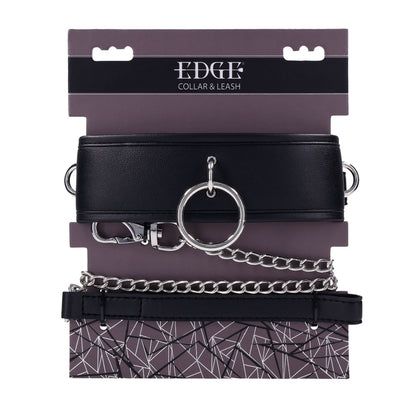 EDGE Collar & Leash - Black Neck Restraint with Heavy Duty Metal Leash