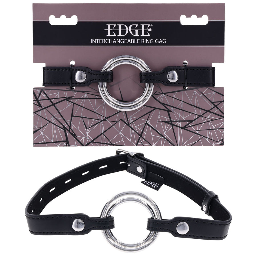 EDGE Interchangeable Ring Gag - Black Mouth Gag Restraint with 2 Interchangeable Pieces