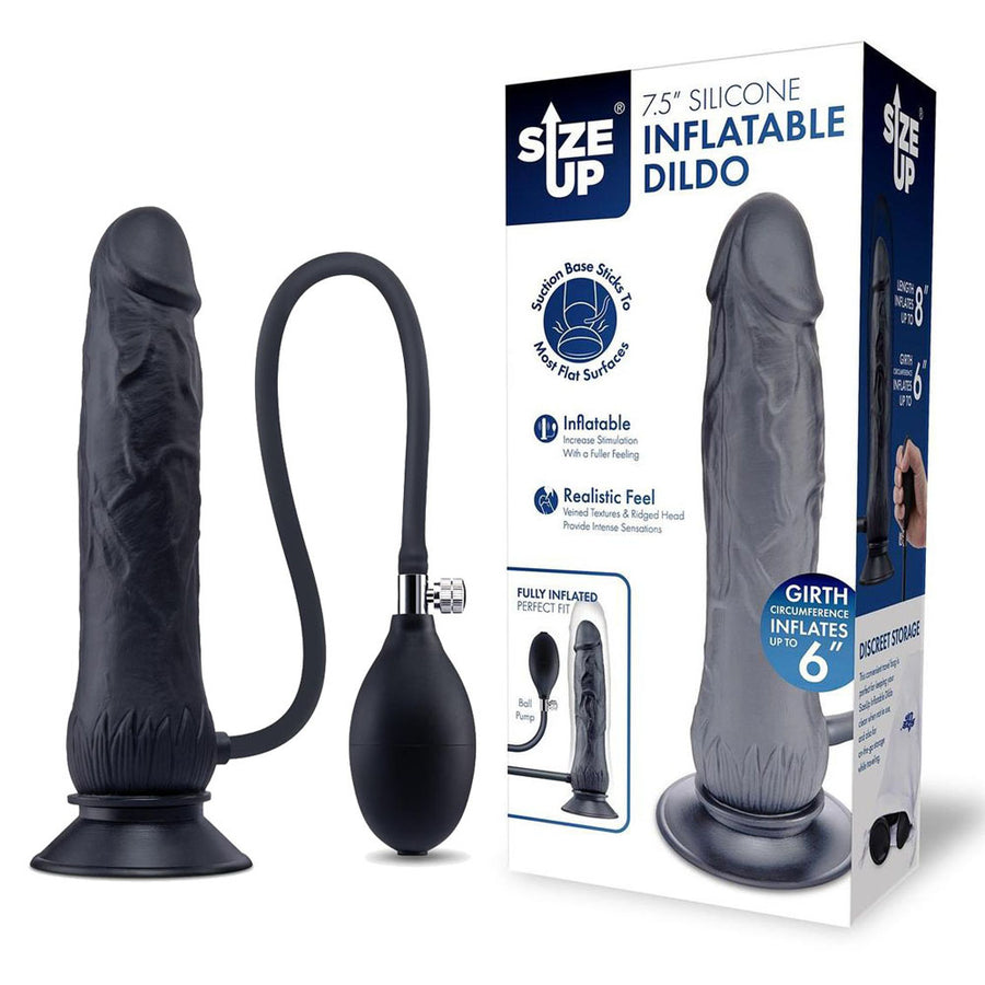 Size Up 7.5 Inch Inflatable Dildo with Balls - Black 20.3 cm Inflatable Dong