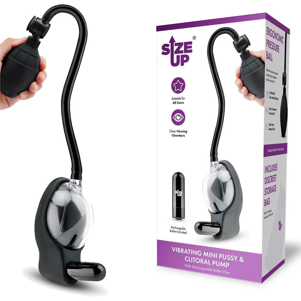 Size Up Vibrating Mini Pussy & Clitoral Pump - Clear Vibrating Vaginal