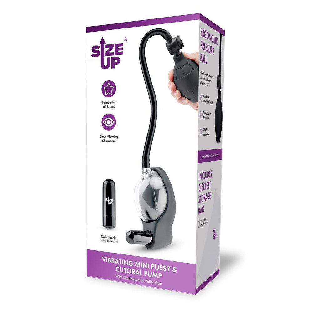 Size Up Vibrating Mini Pussy & Clitoral Pump - Clear Vibrating Vaginal