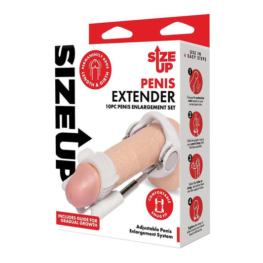 Size Up Penis Extender. Studio photo of the white product on a white background, another angle.