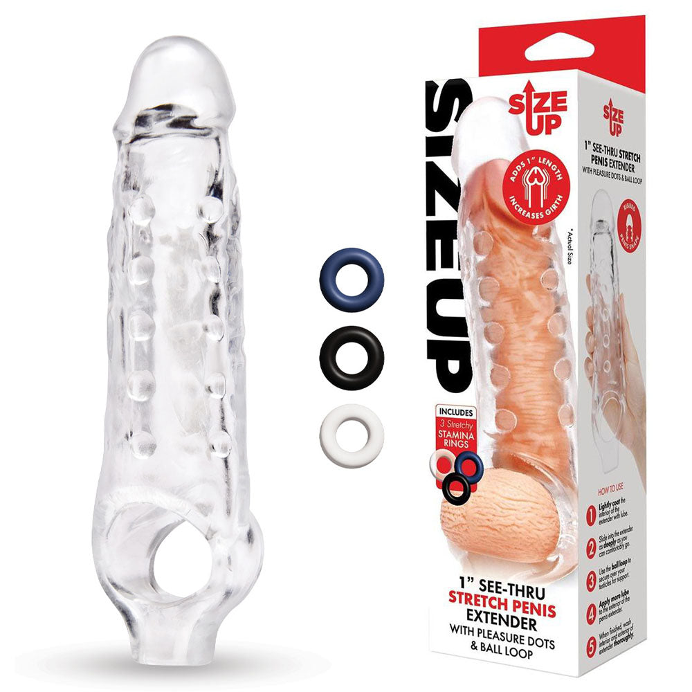 Size Up 1 Inch See-Thru Stretch Penis Extender - Clear (1'') Penis