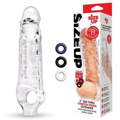 Size Up 1 Inch See-Thru Stretch Penis Extender - Clear (1'') Penis