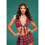 TEACHERS PET Schoolgirl Crop Top & Skirt - S/M - Red Tartan - S/M Size - Image 1