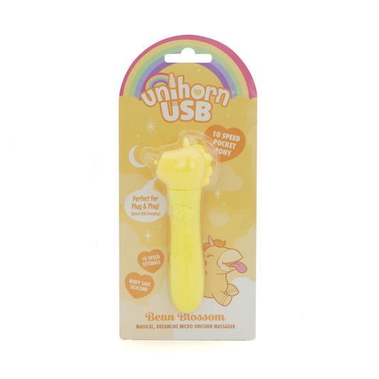 Unihorn USB Bullet. Studio photo of the yellow bullet on a white background, wider framing.