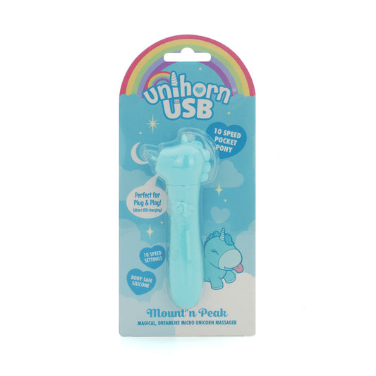 Unihorn USB Bullet. Studio photo of the teal bullet on a white background, wider framing.