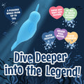 Blue whale-shaped product with underwater design and promotional text on a dark blue background