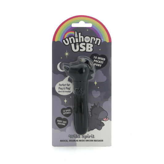 Unihorn USB Bullet. Studio photo of the black bullet on a white background, wider framing.
