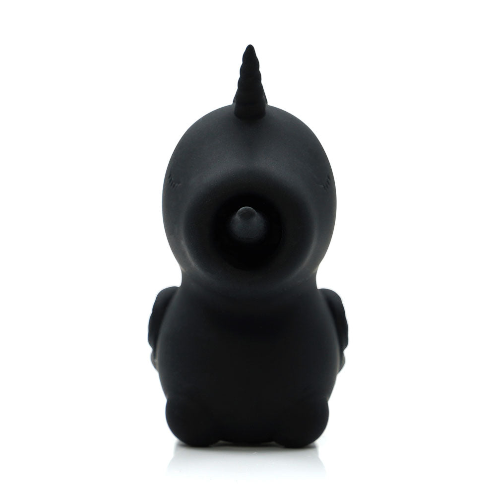 Black silicone product with a pointed feature on a white background