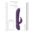 Measurement chart showing a purple object's dimensions with a can and lipstick for scale.